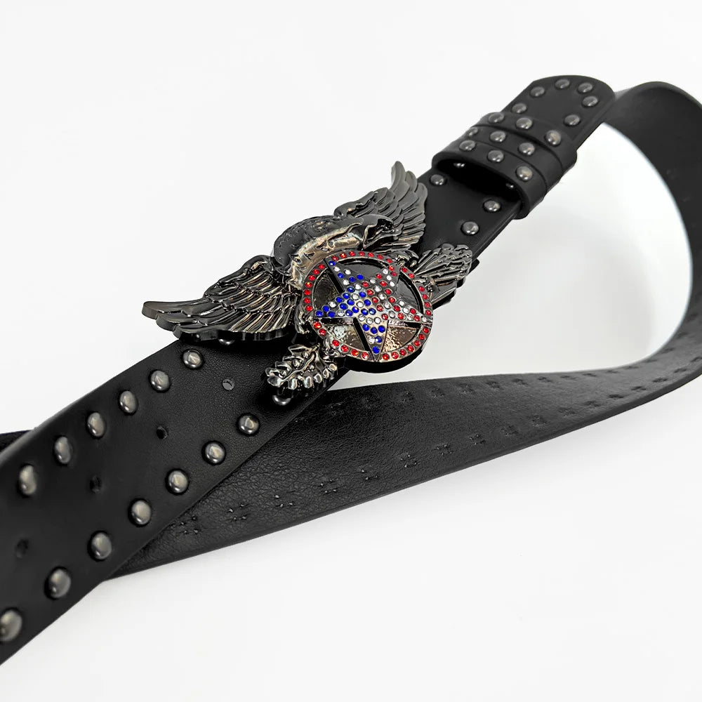 Unisex Gothic Men's Belt Male Eagle Star Punk Belts For Women Plus Size Designer Luxury Rivet Jeans Belt Female Gift For Men