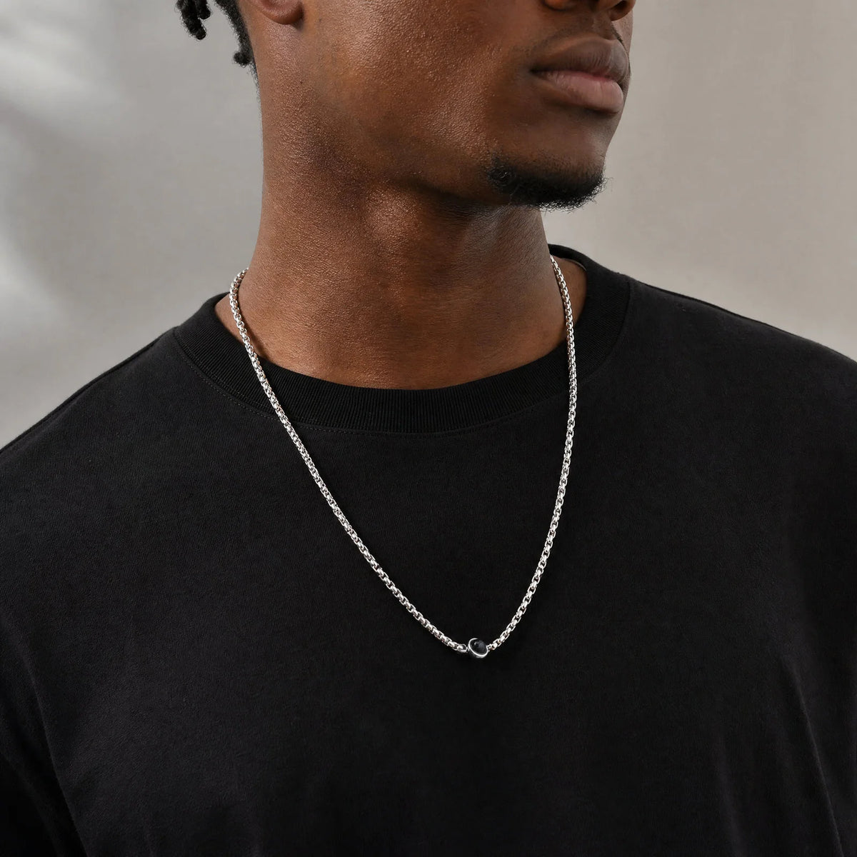 New Simple Natural Stone Chain Necklace for Men,Stainless Steel Box Chain Collars,Causal Jewelry