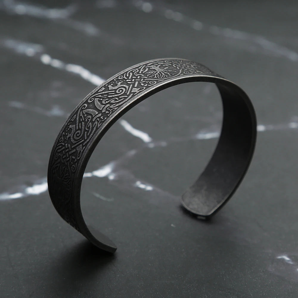 PENDRA Valknut Nordic Stainless Steel Open Cuff Bracelet