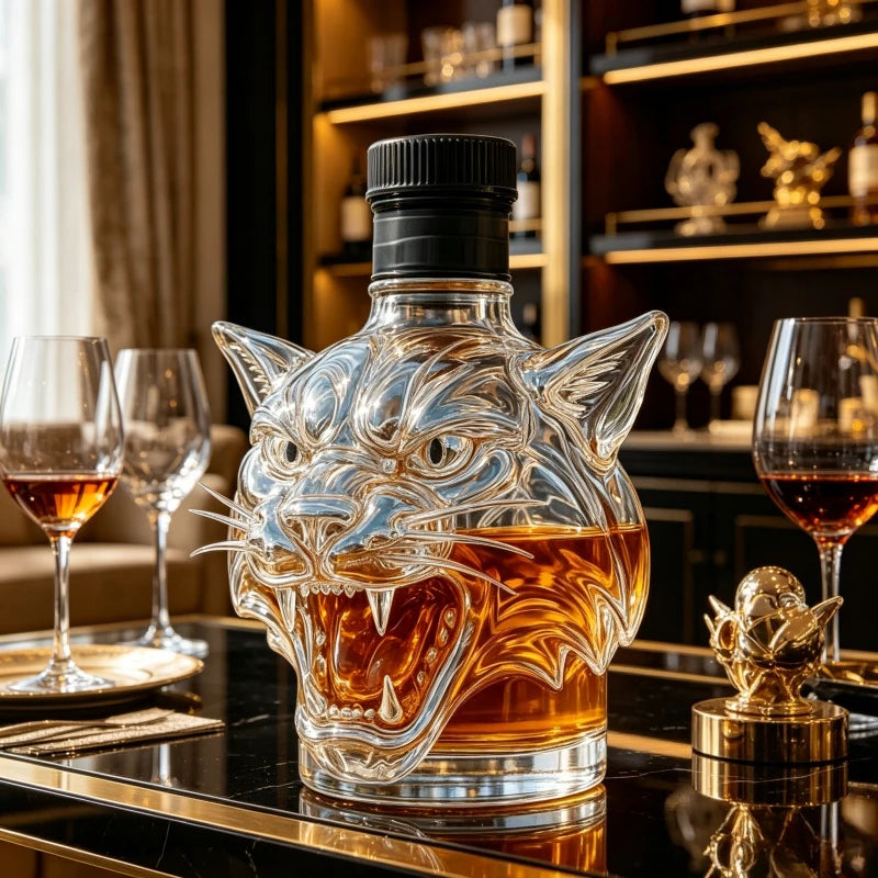 3D Skull Glass Whiskey Decanter Clear Bottle with Cork Stopper for Home Bar Halloween Party Collectible Ornament