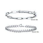 2pcs Men's Cuban Chain Bracelets,Stainless Steel Rectangular Chain Bracelet,Hiphop Causal Jewelry Gift