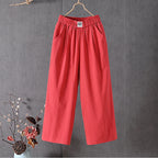 Female 2025 High Quality Loose Trousers Summer Elastic Waist Women's Pants Casual Solid Cotton Linen Ankle Length Pants