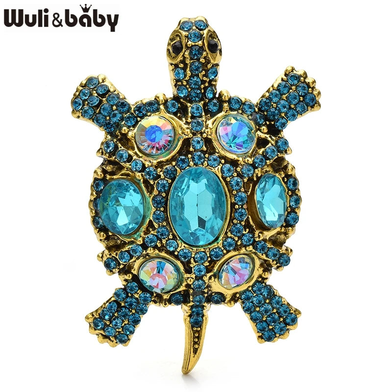 Wuli&baby Vintage Rhinestone Turtle Brooches For Women Men 3-color Swimming Sea Animal Party Casual Brooch Pins Gifts