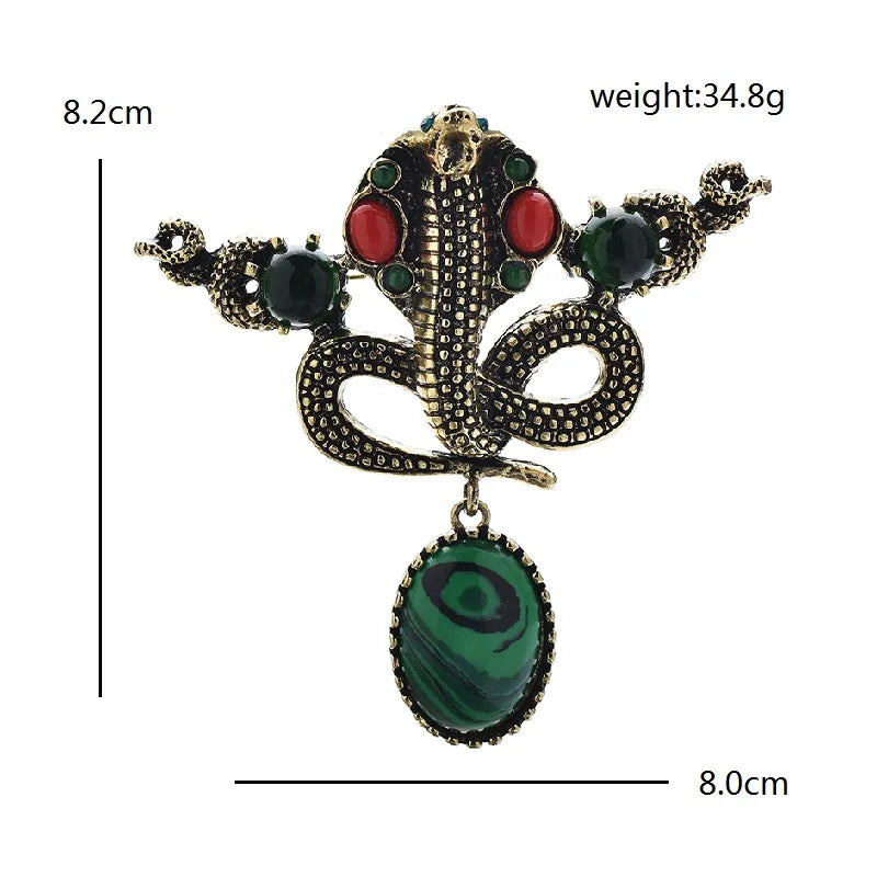 Wuli&baby Vintage Snake Brooches For Women Charming Green Resin Metal Animal Party Office Brooch Pins Gifts