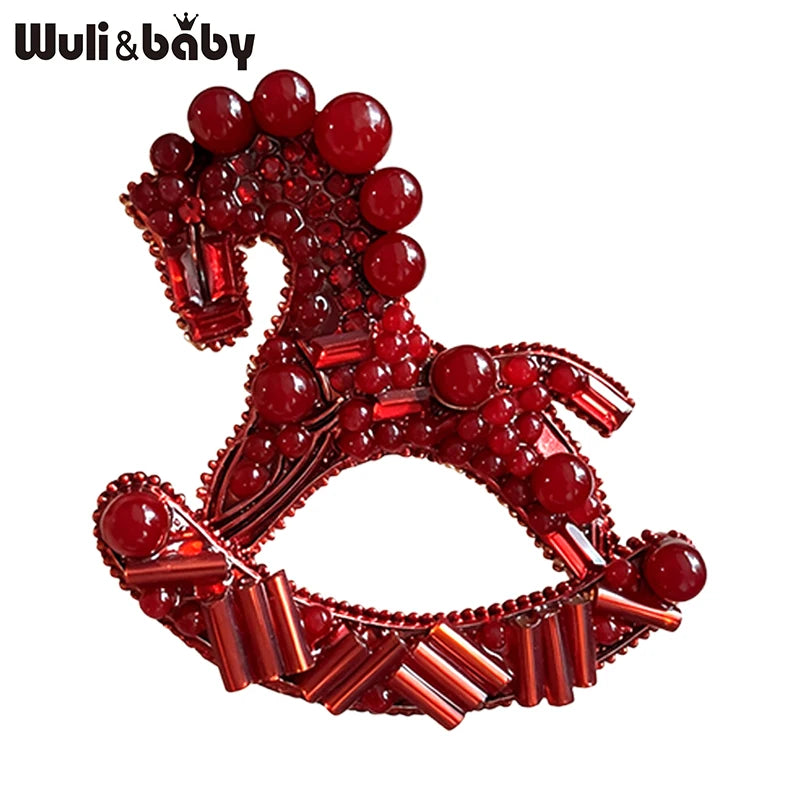 PENDRA Carousel Red-Bead Rocking Horse Brooch