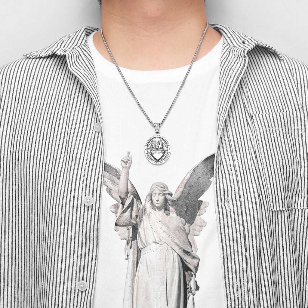 PENDRA Sacred Heart Jesus Steel Necklace