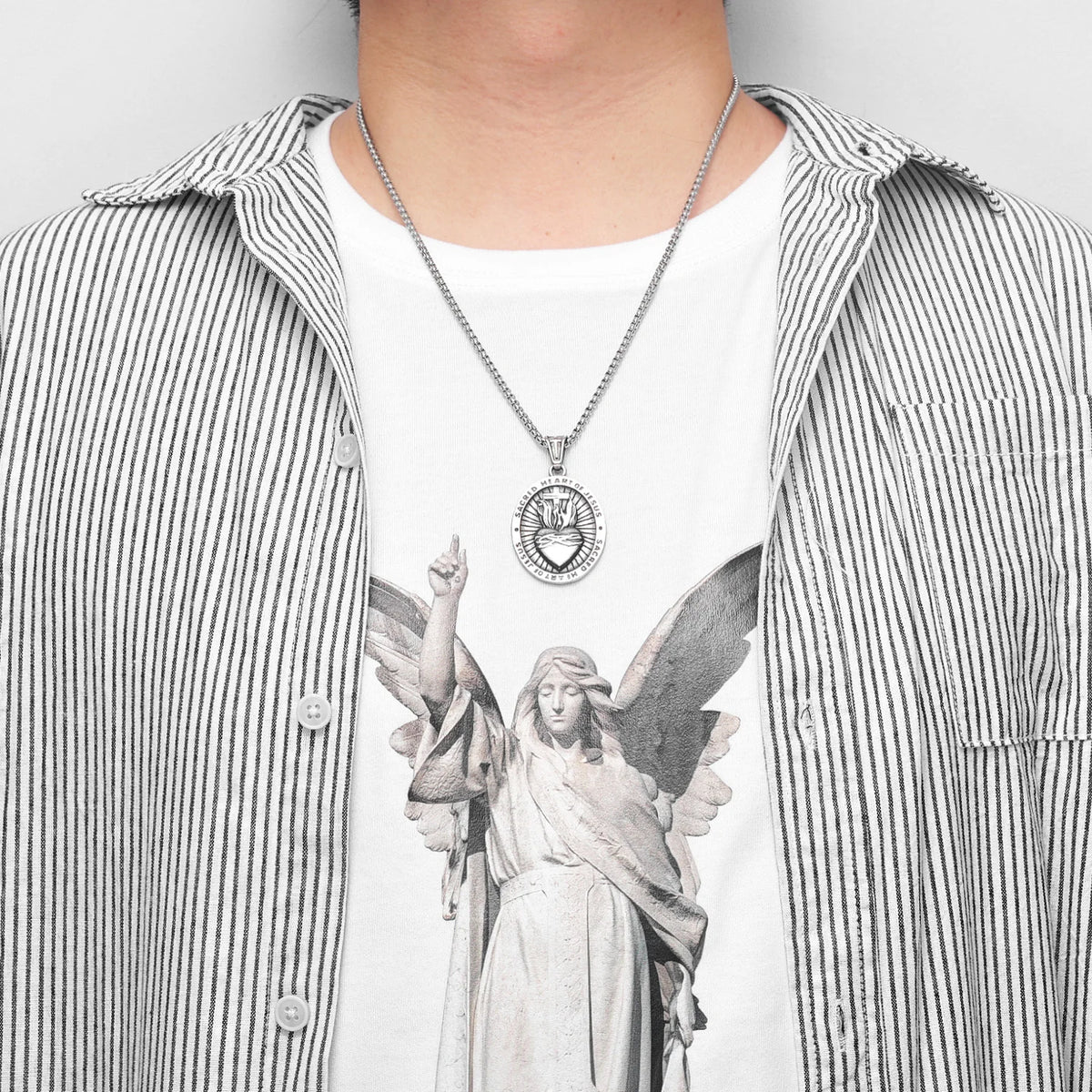 PENDRA Sacred Heart Jesus Steel Necklace