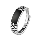 Black Rectangle Ring for Men Boys,Classic Square Ring Metal Ring Chessboard Ring,Casual Gifts for Him