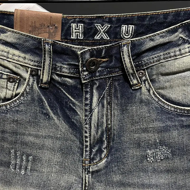 Harajuku Fashion Luxury Clothing Men's Knee-length Shorts Summer Denim Casual Jeans Vintage Washed  High-end Streetwear Shorts