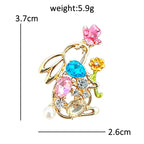 PENDRA Crystal Rabbit Floral Enamel Brooch