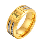 Chunky A-Z 26 Initials Ring for Men,Gold Color Stainless Steel Alphabet Ring with Wire,Stylish Wedding Jewelry Gifts for Him