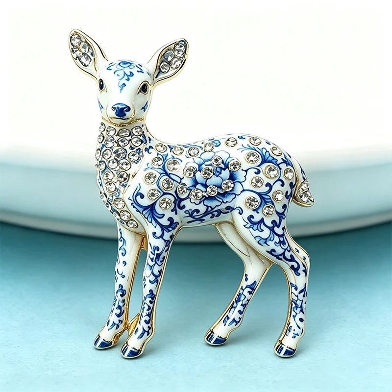 PENDRA Fawn Rhinestone Deer Brooch