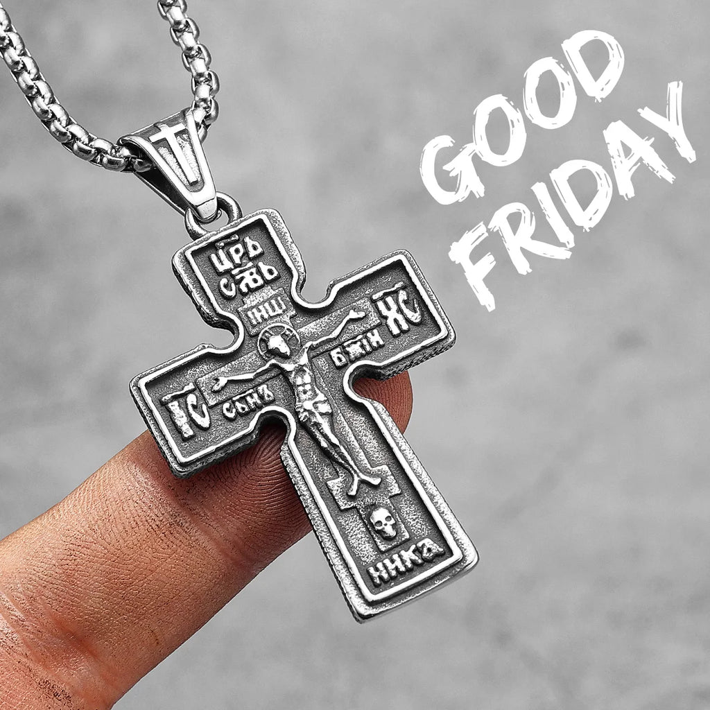PENDRA Jesus Skull Cross Steel Necklace