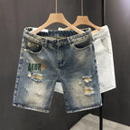 Summer Straight Ripped Shorts Trendy Thin Youth Casual Breeches Men's Fashion Handsome Denim Pants Clothes Man Short Jeans