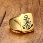 Men Viking Vegvisir Pirate Signet Ring, Free Custom Personalized Stainless Steel Finger Bands Ring for Boys, Amulet Jewelry Gift