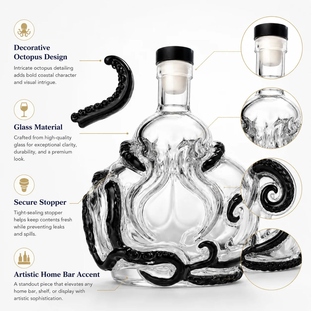Creative Octopus Shape Glass Decanter 350ml Whiskey Wine Liquor Bottle with Stopper for Bar Home Decor