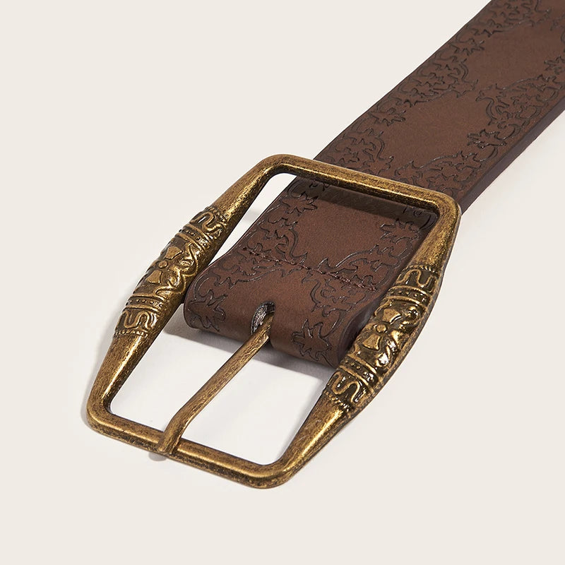 Retro Pattern Print Belts Women Pu Leather Designer Brand Western Cowgirl Waist Belt Y2K Vintage Brown Waistband Accessories