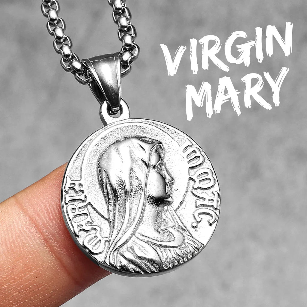 Virgin Mary Guadalupe Angel Cross Stainless Steel Men Necklaces Pendant Chain Amulet For Women Fashion Jewelry Gifts Wholesale