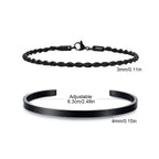 Waterproof Men's Layered Bracelets,2pcs Stainless Steel Twisted Chain Link Wristband,4MM Cuff Bangle Gift