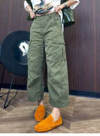 PENDRA Military Green Workwear Wide Leg Pants