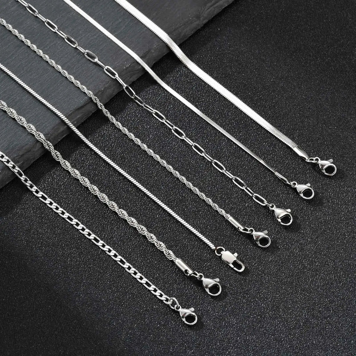 7pcs/set Simple Chain Bracelet for Men Women,Stainless Steel Silver Color Metal Chain Wristband,Jewelry Set Gift for Dad Mom