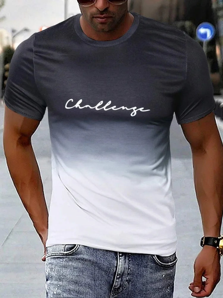 Summer Daily Casual Men's Gradient Short-sleeved Top Outdoor Sports Men's T-shirt Street Fashion T-shirt Letter-printed Mens Top