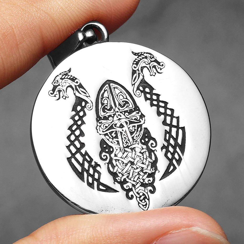 PENDRA Pirates Sided Carving Steel Necklace