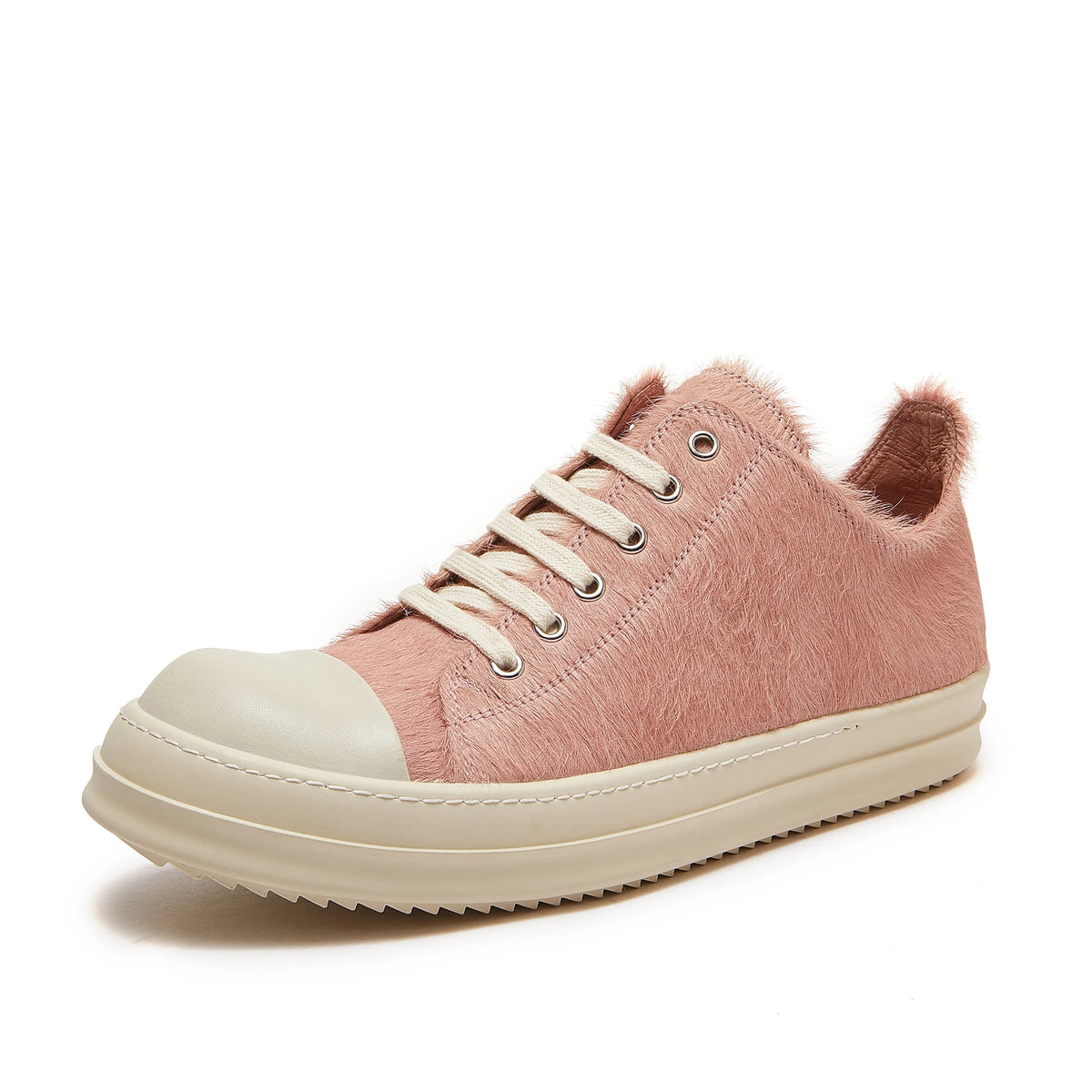 PENDRA Grey Horsehair Grey Leather Low-Top Lace-Up Thick-Sole Sneakers