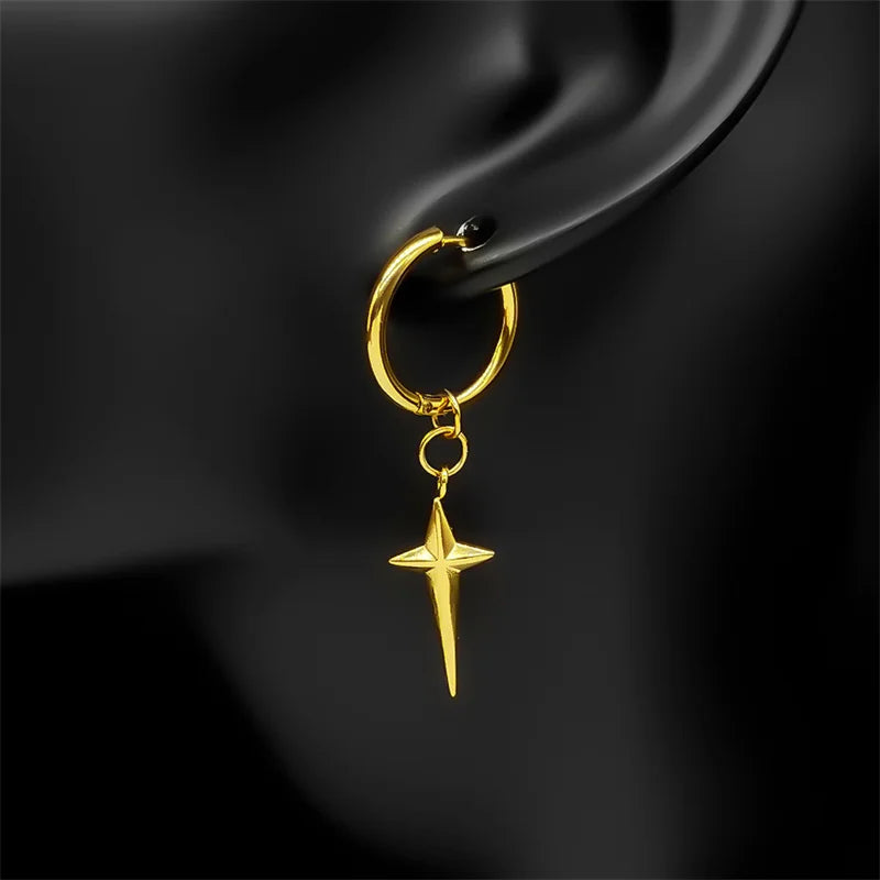 Stainless Steel Y2K Star Cross Hoop Earring for Women Gold Color Hip Hop Cool Girl Dangle Earring Jewelry Gift EZZZ795-6