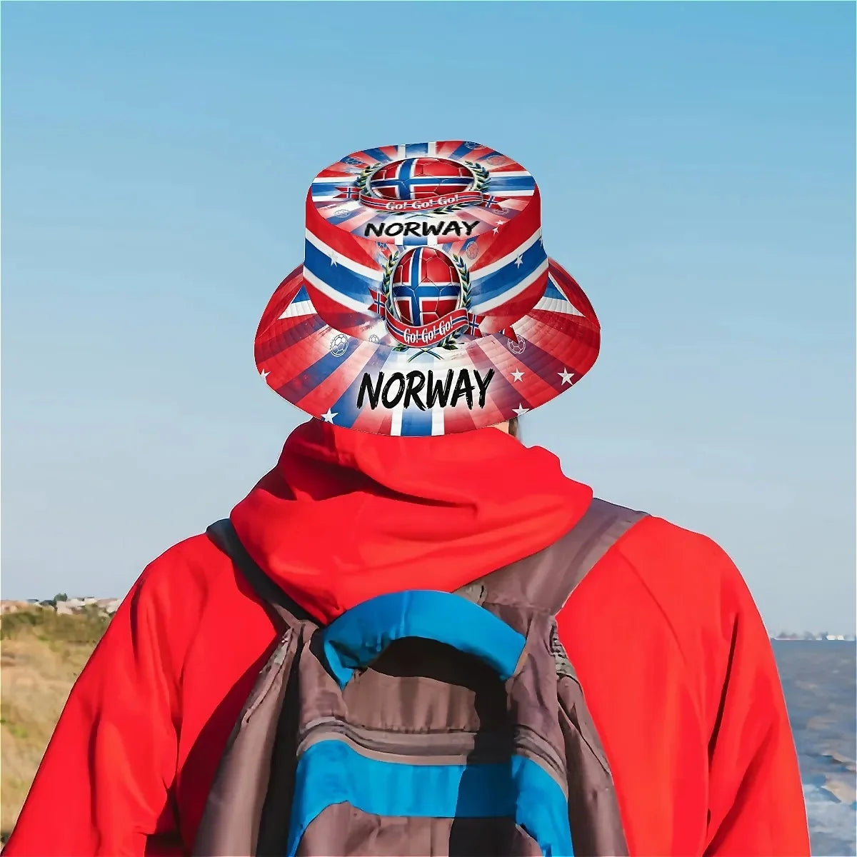 1pc Football Fan Norway National Flag Soccer Ball Unisex Printed Fisherman Hat, Stylish Hat with Fun Personalty, Outdoor Vacatio