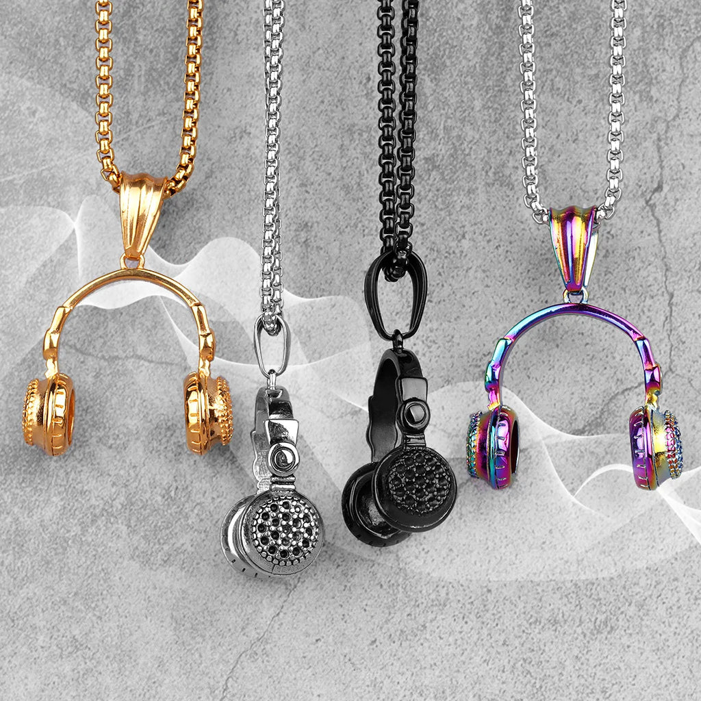 Headset Earphone Mens Long Necklaces Pendants Chain Hip Hop for Boy Male Stainless Steel Jewelry Creativity Gift Wholesale