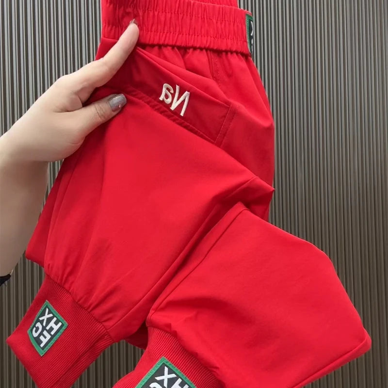 Fashion Summer Harem Pants Female 2025 New Letter Women's Sports Pants Quick Dry Tie Feet Elastic Waist Casual Trousers