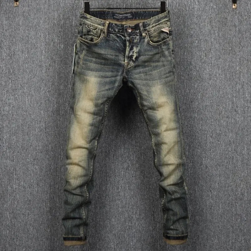 MEN FASHION Korean Style Clothes Brushed Fleece Denim Cargo Vintage Winter Straight Slim Luxury Streetwear 90s Trousers for Men