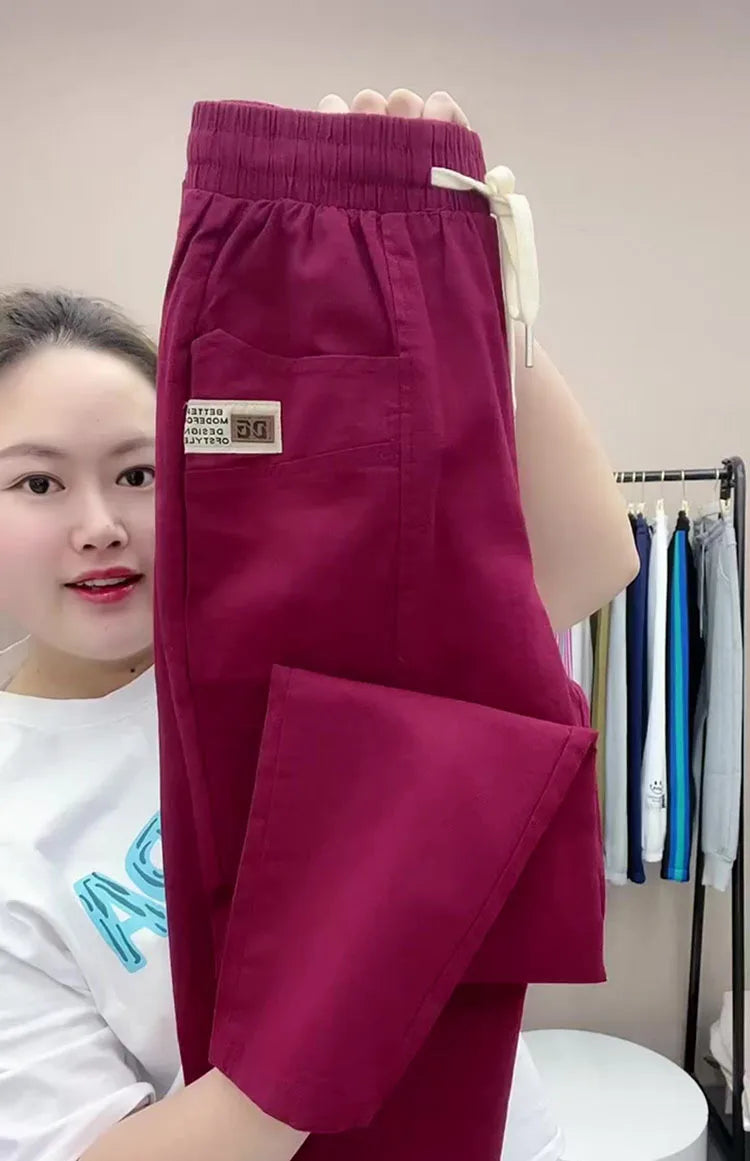 Women's Harem pants Summer Vintage Thin High Waist Straight Casual Pants Women Fashion Loose Cotton linen pants Trousers Female