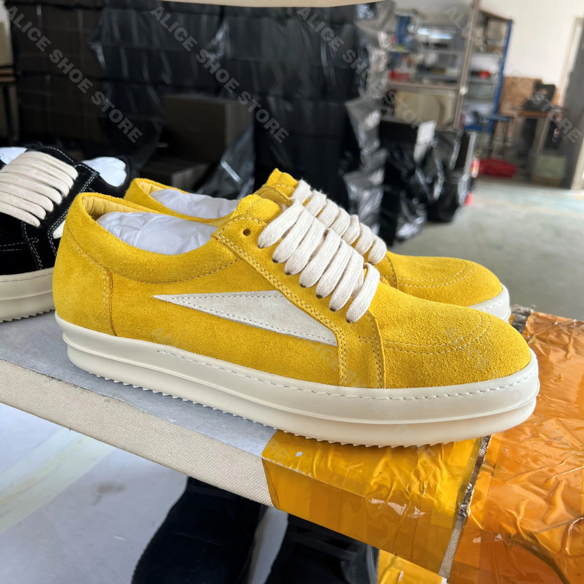 PENDRA Golden Suede Gold Suede Leather Low-Top Lace-Up Sneakers
