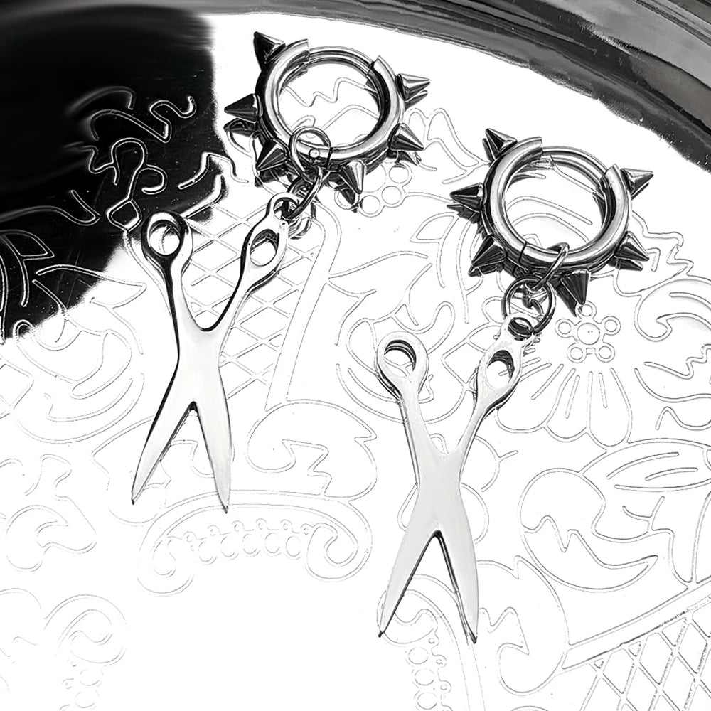 Hiphop Scissors Rivet Earrings For Women Men Stainless Steel Silver Color Gothic Male emo Hoop Dangle Ear Ring Jewelry Accessory