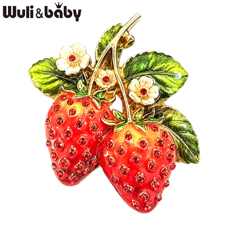 PENDRA Berry Enamel 4-Color Strawberry Rhinestone Brooch