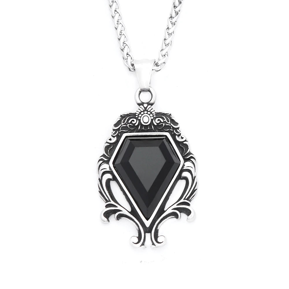 PENDRA Blackstone Vintage Stainless Steel Black Stone Necklace