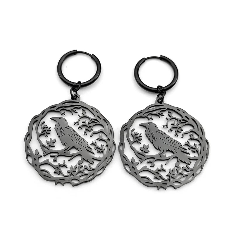 Goth Crow Hoops Ear Rings for Women Stainless Steel Gold Color Hollow Animal Raven Earrings Jewelry Halloween Gift EZZZ955S06