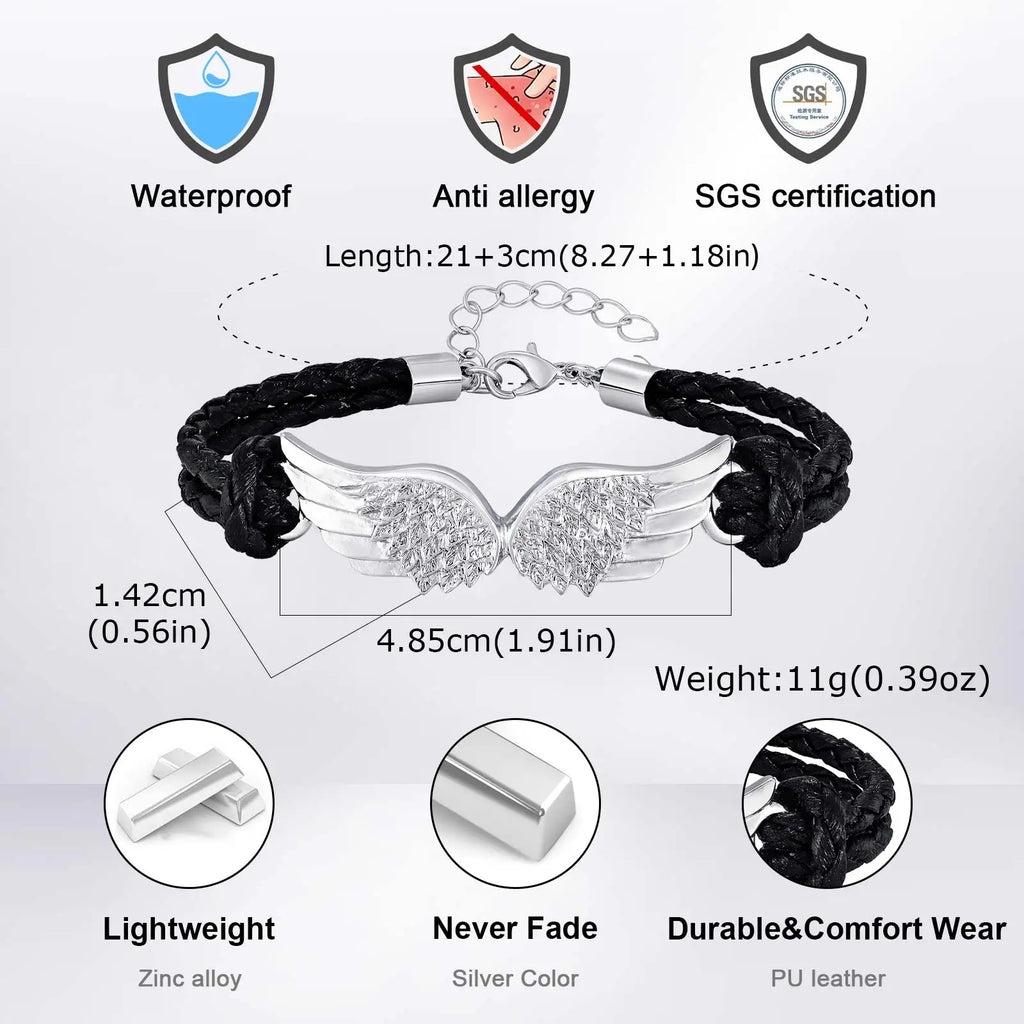 Angel Wings Bracelets for Men Boys,Black Rope Adjustable Wristband,Personality Exquisite Jewelry Gift
