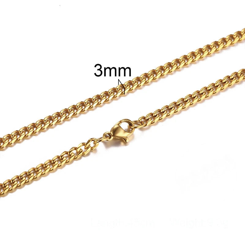 Cuban Link Chain Necklace for Men Women,3 to 7mm Stainless Steel Choker,Basic Jewelry Gift