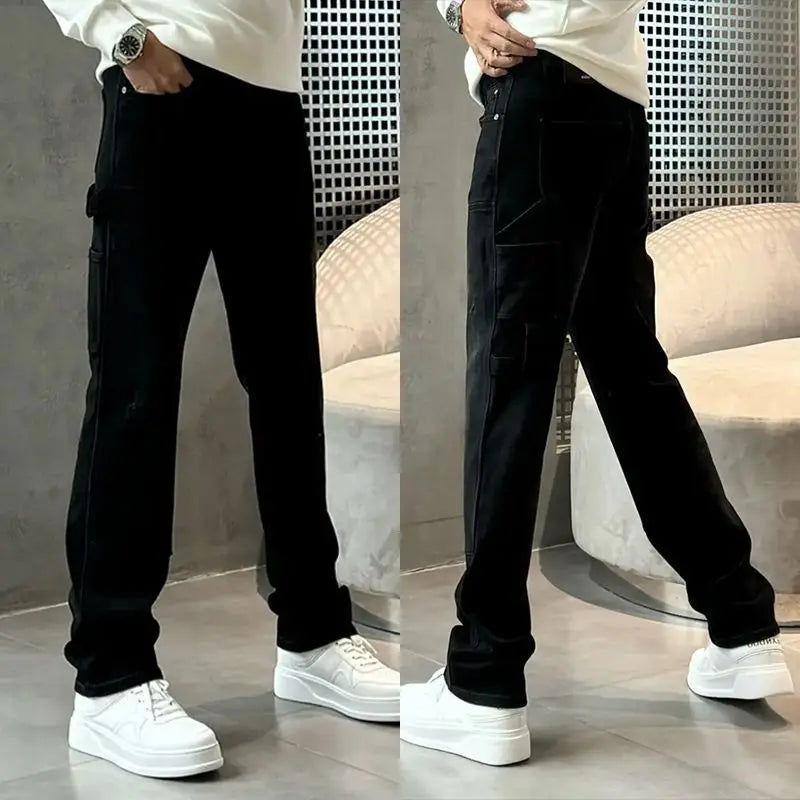 Spring Summer New Vintage Casual Slimming Straight-Leg Pants Washed Loose Micro-Cone Workwear Jeans for Men Man Clothes