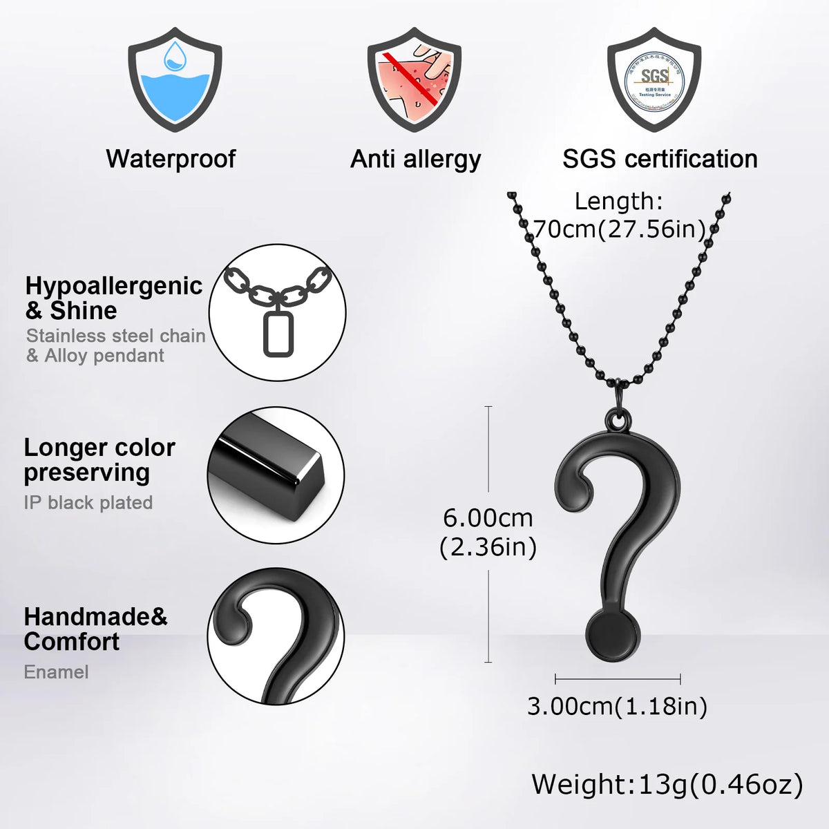 PENDRA Black Question Pendant Necklace