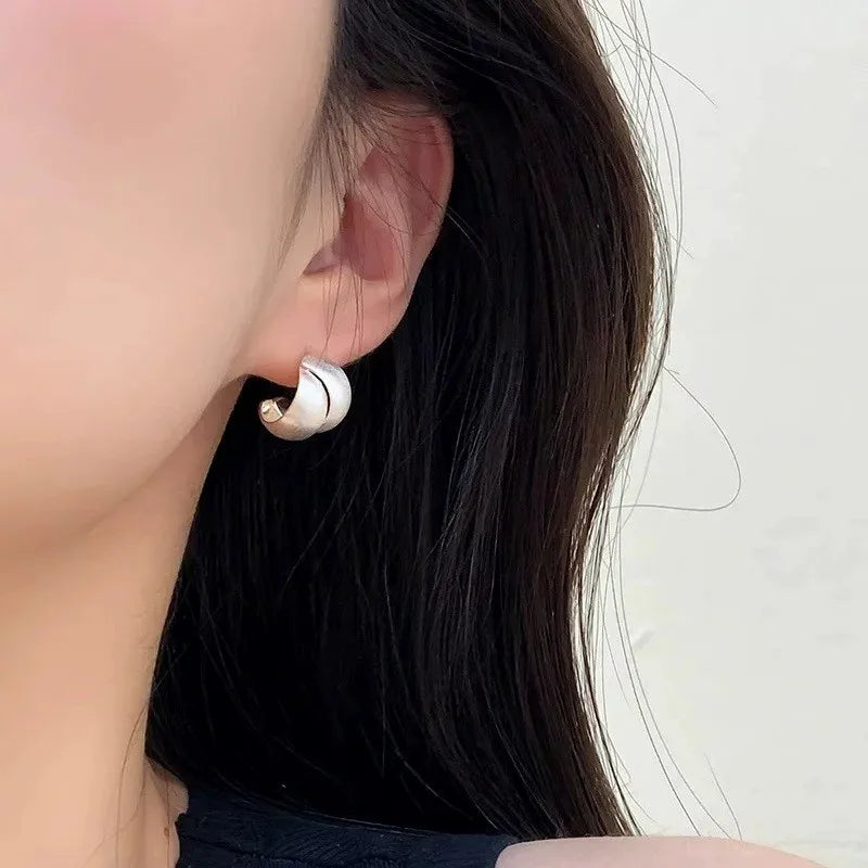 VENTFILLE 925 Sterling Silver Double Layer Brushed Wire Earring For Women Personality Jewelry Gift New Trendy Dropshipping