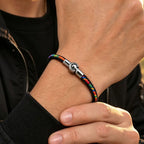 Men's Rainbow Braided Rope Bracelet,LGBT Pride Colorful Handmade Braided Bracelet with Stainless Steel Magnetic Clasp