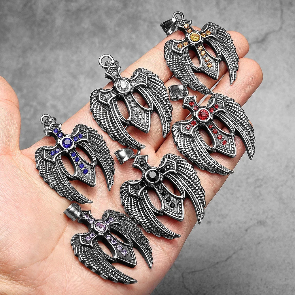 PENDRA Angel Wing Cross Steel Necklace