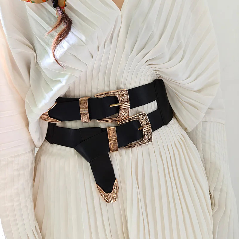 Female Waist Gothic Elastic Corset Belt Female Stretch Cummerbunds High Quality Luxury Designer Black Punk Wide Belts For Women