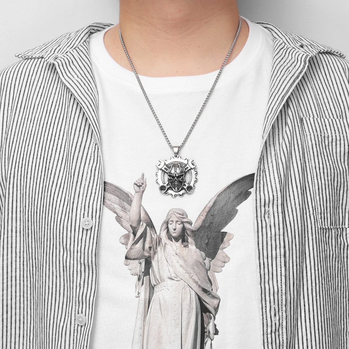 PENDRA Wrench Gear Skull Steel Necklace