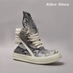 PENDRA Python Ash Grey Python-Embossed Leather High-Top Platform Ankle Boots