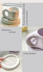 Creative chubby ceramic cup and saucer set, big handle design ins wind mug, macaron breakfast coffee